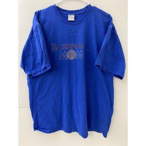 Women's Baseball Mom Mama Blue Bleached Graphic Tee Shirt Gildan Softstyle Sz XL